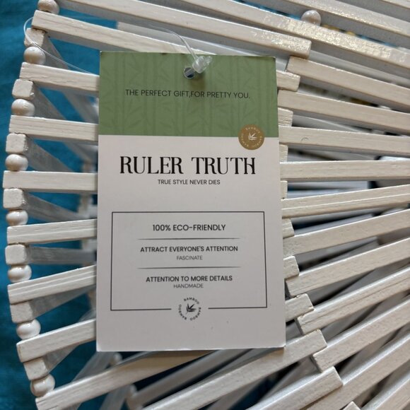 Crochet-Accented Teal Blue Kaftan Dress & White Beaded Bamboo Handbag Set - Picture 11 of 12